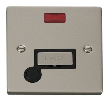 Pearl Nickel 13A Fused Ingot Connection Unit With Neon With Flex - Black Trim - SE Home