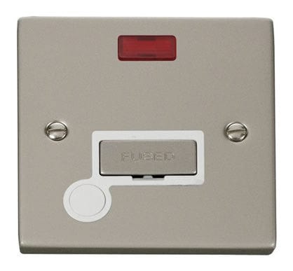 Pearl Nickel 13A Fused Ingot Connection Unit With Neon With Flex - White Trim - SE Home