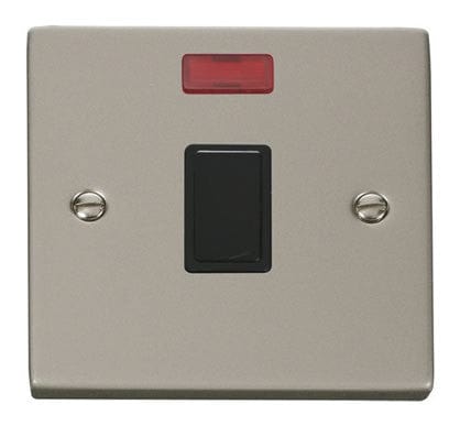 Pearl Nickel 1 Gang 20A DP Switch With Neon - Black Trim - SE Home