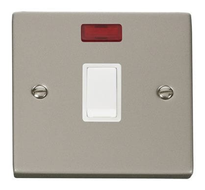 Pearl Nickel 1 Gang 20A DP Switch With Neon - White Trim - SE Home