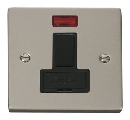 Pearl Nickel 13A Fused Connection Unit Switched With Neon - Black Trim - SE Home