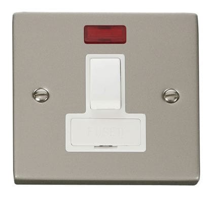 Pearl Nickel 13A Fused Connection Unit Switched With Neon - White Trim - SE Home