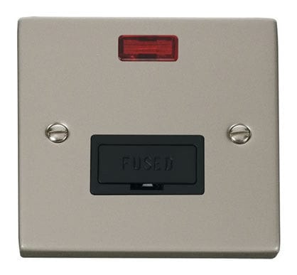 Pearl Nickel 13A Fused Connection Unit With Neon - Black Trim - SE Home
