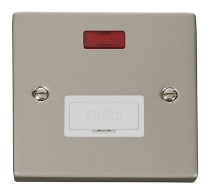Pearl Nickel 13A Fused Connection Unit With Neon - White Trim - SE Home