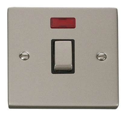 Pearl Nickel 1 Gang 20A Ingot DP Switch With Neon - Black Trim - SE Home