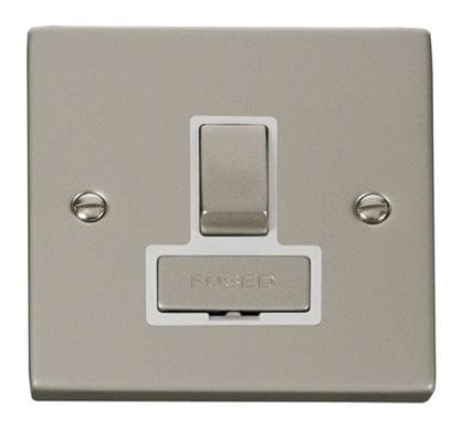 Pearl Nickel - White Inserts Pearl Nickel 13A Fused Ingot Connection Unit Switched - White Trim