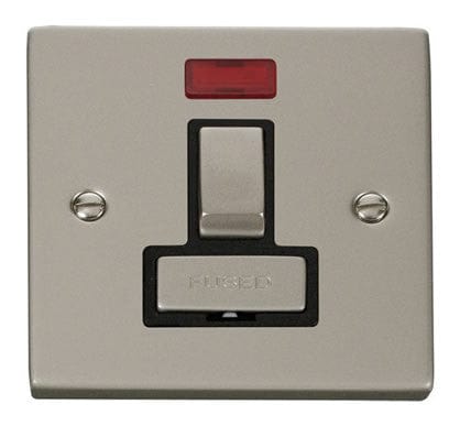 Pearl Nickel 13A Fused Ingot Connection Unit Switched With Neon - Black Trim - SE Home