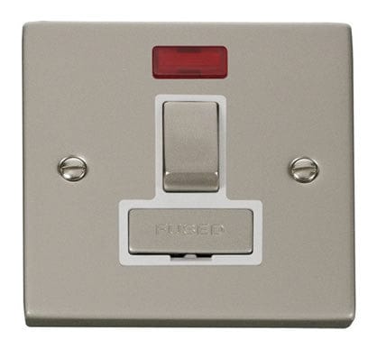 Pearl Nickel 13A Fused Ingot Connection Unit Switched With Neon - White Trim - SE Home