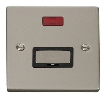 Pearl Nickel 13A Fused Ingot Connection Unit With Neon - Black Trim - SE Home