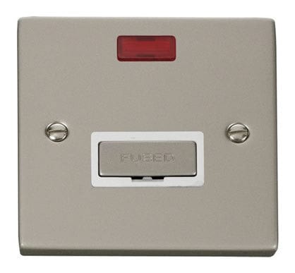 Pearl Nickel 13A Fused Ingot Connection Unit With Neon - White Trim - SE Home