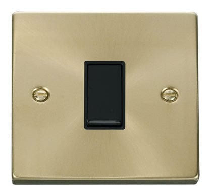 Satin Brass - Black Inserts Satin Brass 10A 1 Gang 2 Way Light Switch - Black Trim