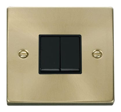 Satin Brass 10A 2 Gang 2 Way Light Switch - Black Trim - SE Home