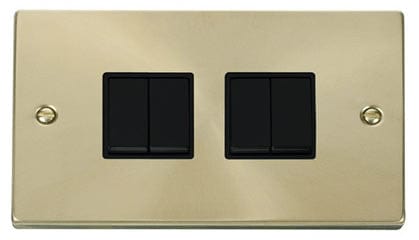 Satin Brass 10A 4 Gang 2 Way Light Switch - Black Trim - SE Home