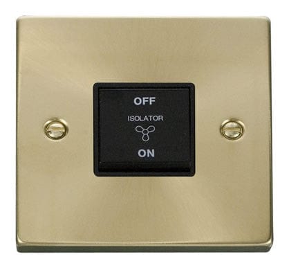 Satin Brass 10A 3 Pole Fan Isolation Switch - Black Trim - SE Home