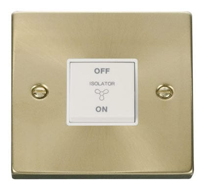 Satin Brass 10A 3 Pole Fan Isolation Switch - White Trim - SE Home