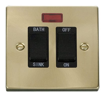 Satin Brass 20A DP Sink/bath Switch - Black Trim - SE Home