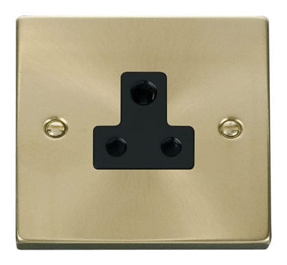 Satin Brass 1 Gang 5A Round Pin Socket - Black Trim - SE Home