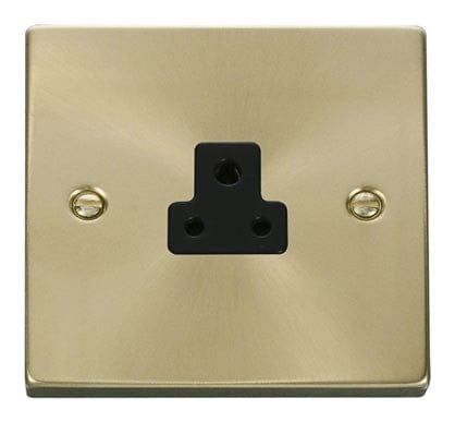 Satin Brass 1 Gang 2A Round Pin Socket - Black Trim - SE Home