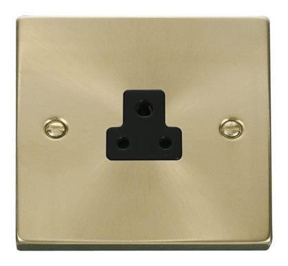 Satin Brass - Black Inserts Satin Brass 1 Gang 2A Round Pin Socket - Black Trim