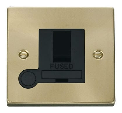 Satin Brass 13A Fused Connection Unit Switched With Flex - Black Trim - SE Home
