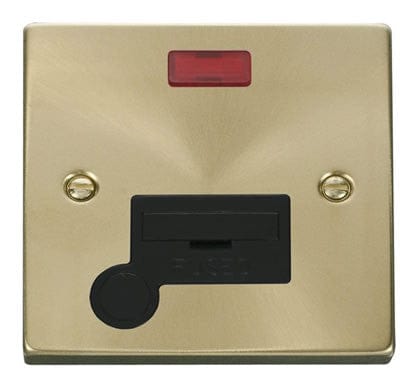 Satin Brass 13A Fused Connection Unit With Neon With Flex - Black Trim - SE Home