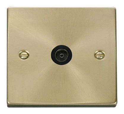 Satin Brass 1 Gang Single Coaxial TV Socket - Black Trim - SE Home