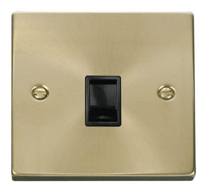 Satin Brass Rj11 Socket - Black Trim - SE Home