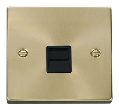 Satin Brass Master Telephone Single Socket - Black Trim - SE Home