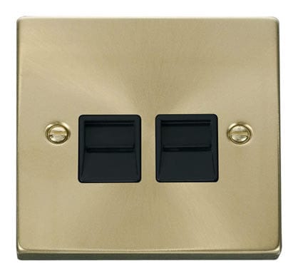 Satin Brass Master Telephone Twin Socket - Black Trim - SE Home