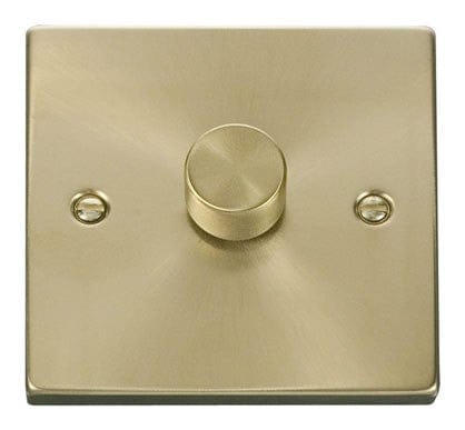 Satin Brass 1 Gang 2 Way LED 100W Trailing Edge Dimmer Light Switch - SE Home