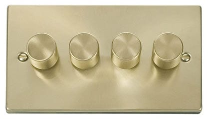 Satin Brass 4 Gang 2 Way LED 100W Trailing Edge Dimmer Light Switch - SE Home
