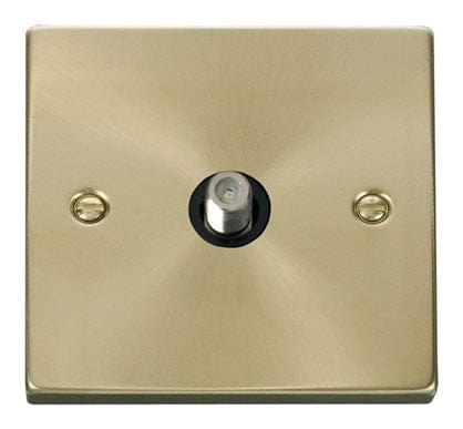 Satin Brass Satellite Socket 1 Gang - Black Trim - SE Home