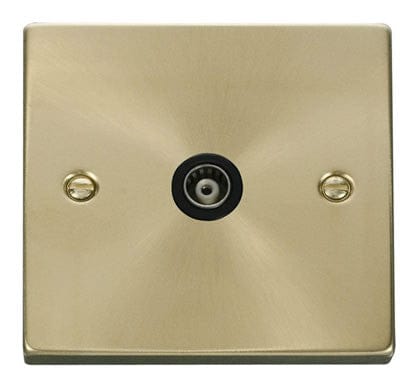 Satin Brass Single Isolated Coaxial Socket - Black Trim - SE Home