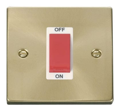 Satin Brass 1 Gang Size 45A Switch - White Trim - SE Home