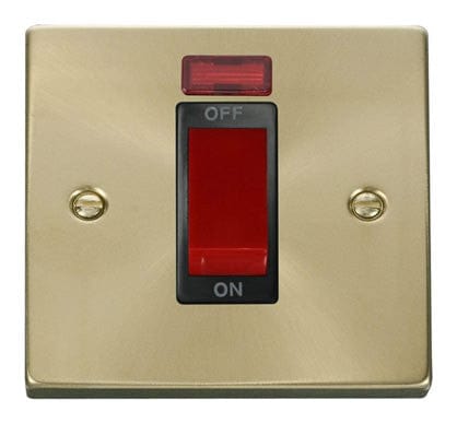 Satin Brass 1 Gang Size 45A Switch With Neon - Black Trim - SE Home
