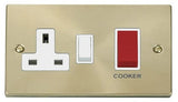 Satin Brass Cooker Control 45A With 13A Switched Plug Socket - White Trim - SE Home