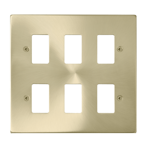 Satin Brass - Black Inserts Gridpro 6 Gang Satin Brass Plate