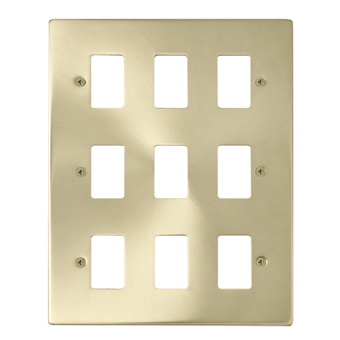 Satin Brass - Black Inserts Gridpro 9 Gang Satin Brass Plate