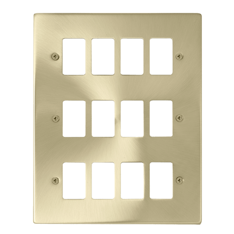 Satin Brass - Black Inserts Gridpro 12 Gang Satin Brass Plate