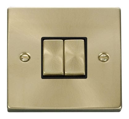 Satin Brass 10A 2 Gang 2 Way Ingot Light Switch - Black Trim - SE Home