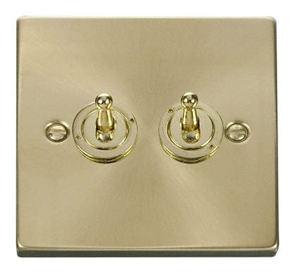 Satin Brass - White Inserts Satin Brass 2 Gang 2 Way 10AX Toggle Light Switch