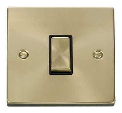 Satin Brass 10A 1 Gang Intermediate Ingot Light Switch - Black Trim - SE Home
