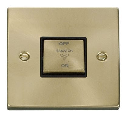Satin Brass 10A 1 Gang Ingot 3 Pole Fan Isolation Switch - Black Trim - SE Home