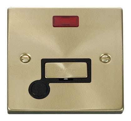 Satin Brass 13A Fused Ingot Connection Unit With Neon With Flex - Black Trim - SE Home