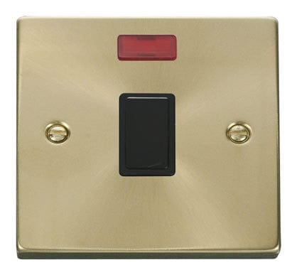 Satin Brass 1 Gang 20A DP Switch With Neon - Black Trim - SE Home