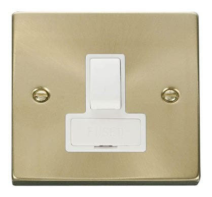 Satin Brass - White Inserts Satin Brass 13A Fused Connection Unit Switched - White Trim