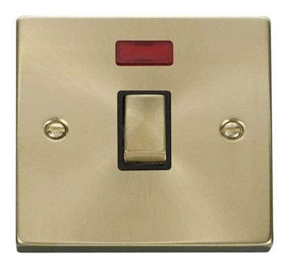 Satin Brass 1 Gang 20A Ingot DP Switch With Neon - Black Trim - SE Home