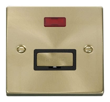 Satin Brass - Black Inserts Satin Brass 13A Fused Ingot Connection Unit With Neon - Black Trim