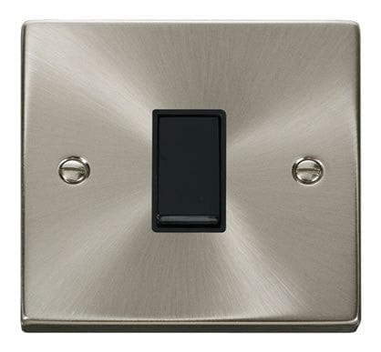 Satin Chrome 10A 1 Gang 2 Way Light Switch - Black Trim - SE Home