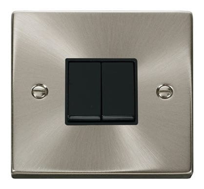 Satin Chrome - Black Inserts Satin Chrome 10A 2 Gang 2 Way Light Switch - Black Trim